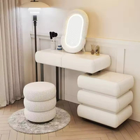 Miroir de toilette sur pied moderne avec éclairage LED, grand rangement, en panneau de fibres à densité moyenne, pour hôtel et maison - Prix de gros