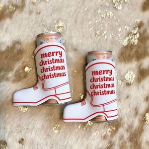 En stock, enfriadores de latas navideños personalizados, regalos y recuerdos perfectos para fiestas navideñas, añade los nombres de tu familia, forma de bota - Product Image 1