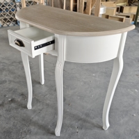 Meuble d'Entrée Coiffeuse Demi-Ronde avec Tiroir Table Console Vintage Blanche