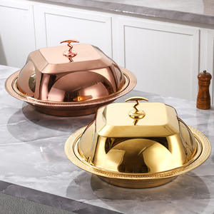 Ensemble de plats à steak en acier inoxydable avec couvercle en dôme, plat de service pour la restauration hôtelière, plat rond pour la <span class=keywords><strong>livraison</strong></span> - Product Image 1