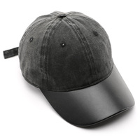 Gorra de Béisbol de 6 Paneles con Visera de Cuero, Logotipo Personalizado, Gorra Desgastada, Gorras de Algodón Lavado Estilo Dad Hat