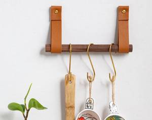 Kit de Almacenamiento Colgante para Cocina, Barra de Metal y Cuero para Ollas con Ganchos para Tazas, Utensilios, Toallas, Decoración Minimalista de Pared - Product Image 4
