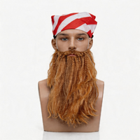 Ensemble casquette et moustache synthétique, barbe longue bouclée et duveteuse, chapeau rayé rouge et blanc pour homme, costume d'Halloween, fête costumée, cosplay, carnaval