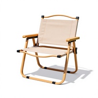 Chaise pliante de style glamping transfrontalier - Chaise portable pour pique-nique, pêche et camping en plein air, avec structure en bois de hêtre et tissu Oxford