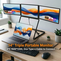 Monitor Portátil IPS LCD Triple de 3*14 Pulgadas, 300cd/m² de Brillo, Extensor de Pantalla Portátil para Programadores, Vista de Múltiples Ventanas
