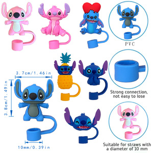 ชุด3D ทำจากซิลิโคนลายการ์ตูนขนาด10มม. ที่ปิดหลอดสามารถนำกลับมาใช้ใหม่ได้ใช้กับอาหารที่ปลอดภัยที่คลุมฟางกันฝุ่นเกรดมาใหม่ - Product Image 2