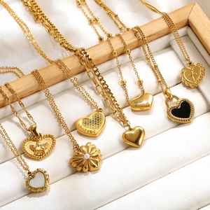 Colliers Pendentifs Cœur Personnalisés en Acier Inoxydable Plaqué Or 18K avec Zircon Coquillage pour Couples Amoureux, Vente en Gros de Bijoux pour Femmes - Product Image 5