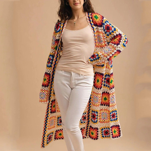 Personnalisé En Gros <span class=keywords><strong>Crochet</strong></span> Long <span class=keywords><strong>Granny</strong></span> Carré Cardigan Arc-En-Ciel Vintage Patchwork Coloré Boho Cardigan <span class=keywords><strong>Pull</strong></span> Femmes - Product Image 1