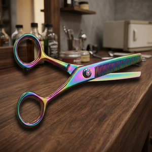 Tijeras de Entresacar Profesionales de 6 Pulgadas para Diestros, de Acero Inoxidable con Punta Afilada, Mango Mediano, Herramienta para Cortar Cabello, Color Arcoíris - Product Image 5