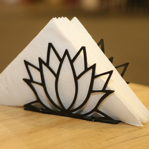 Porte-serviettes en métal au design de fleur de lotus, accessoire de table décoratif sur pied pour la cuisine - Product Image 1
