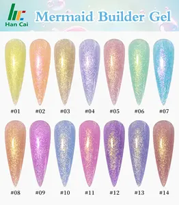 Grosir Label pribadi Aurora Flash ekstensi kuku Gel polesan kuku pernis kualitas tinggi putri duyung dibangun Gel Polish