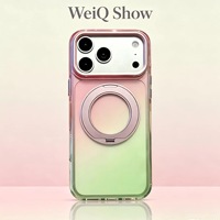 Coque de téléphone iPhone 17 Pro Max avec support double anneau dégradé, transparente imprimée violet-orange, personnalisable en gros