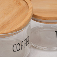 Ensemble de 3 bocaux en verre hermétiques avec couvercle en bambou pour le thé, le sucre et le café – Rangement de cuisine et vaisselle domestique