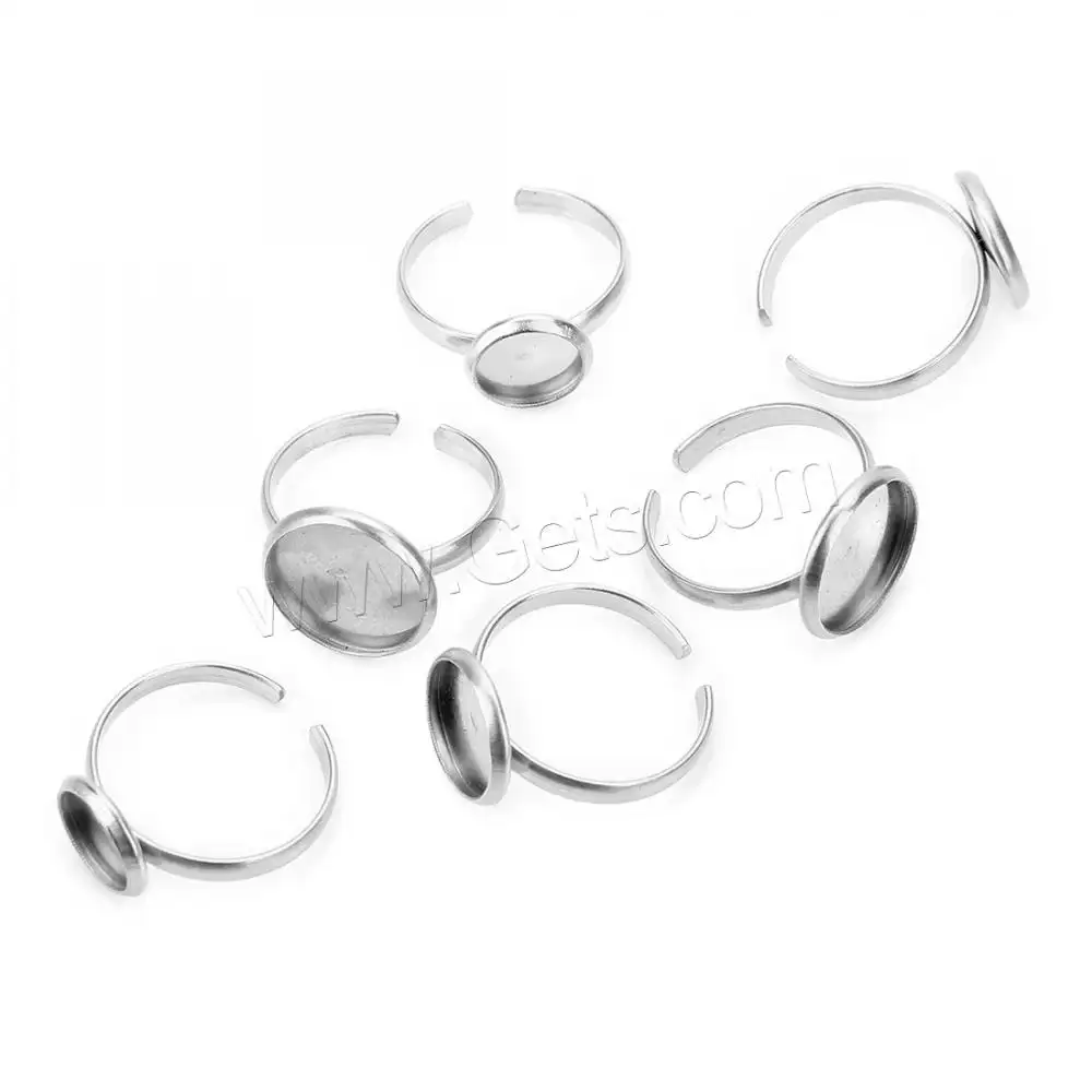 Ajuste de anillo de acero inoxidable sin piedras, base de configuración de anillo en blanco, diferente tamaño a elegir, 10 unids/bolsa 1420255