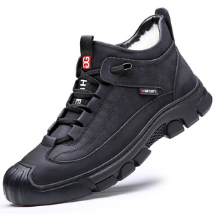 Botas de nieve de invierno para hombre, forradas de lana gris, cálidas, antideslizantes, con tacón plano, para deportes al aire libre - Product Image 4