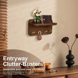<b>Wooden</b> Key Storage Rack With Metal Hooks Wall Mounted Entryway Organizer Simple Retro Design Universal Use - Product Image 1