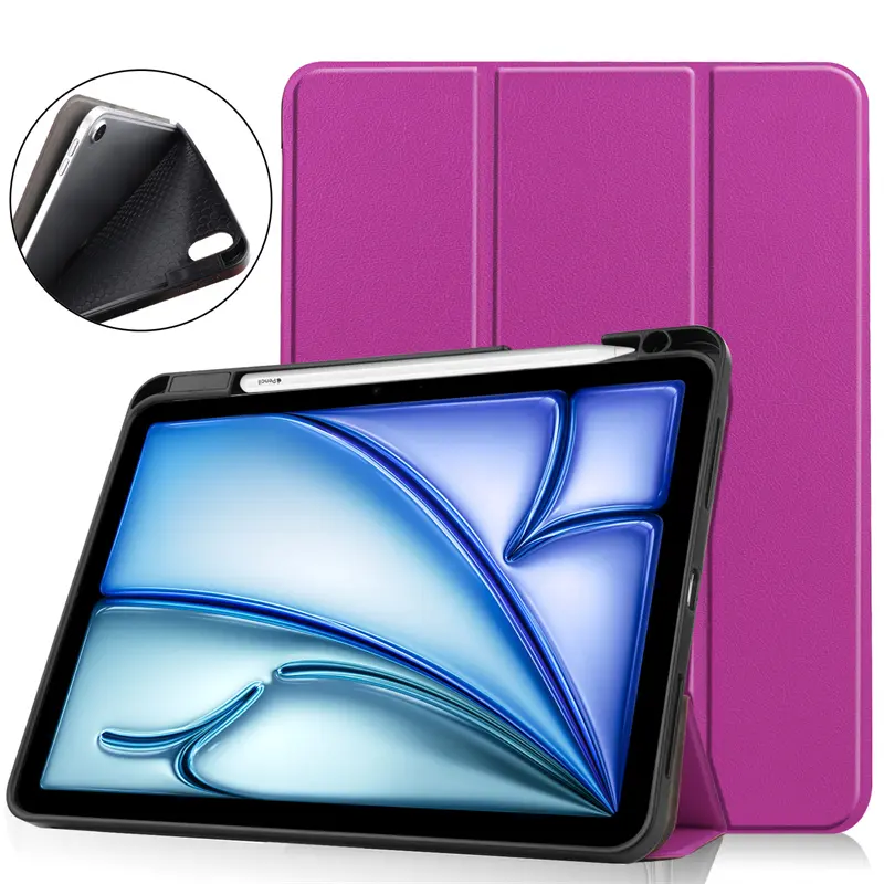 Tri-Folding Stand Tablet Case with Auto Sleep/Wake Function and Pen Slot for iPad Air 11 2024 Trifold Stand TPU Leather Case