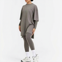 Ensemble de sport islamique 2 pièces pour femme en tissu éponge OEM, coupe oversize, épaules tombantes, col montant, haut à manches longues avec leggings