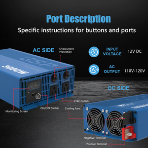 Convertisseur d'énergie à onde sinusoïdale pure GSP 24V 3000W DC vers AC pour voiture, camping-car, camion, usage industriel, domestique, extérieur, solaire, d'urgence - Product Image 4