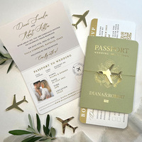 Carte d'invitation de mariage à thème voyage, style passeport, personnalisée avec dorure à chaud et insert RSVP en forme de carte d'embarquement