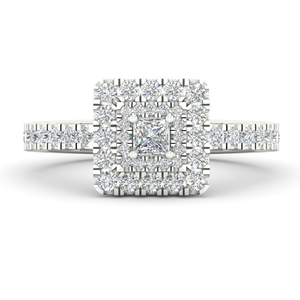 Bague Halo en Diamant Véritable Taille Princesse 1,00 TCW |   Bague de fiançailles solitaire en or blanc 14 carats avec accent rond, bijoux fins, cadeau pour femme - Product Image 1