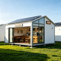 Café modulaire préfabriqué à énergie solaire, kiosque à café mobile, bar extérieur avec porte pliante en verre