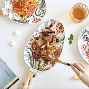 الشمال خشبي مقبض الطعام الغربي لوحة السيراميك طبق ستيك فراشة زهرة اللوحة - Product Image 2