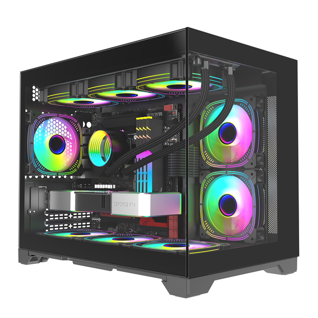 Panoramic Tempered Glass Mid Tower M-Atx Desktop with Lcd Side Glass White Pc Casing Cpu Cabinet Cooling Gaming Computer case