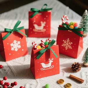 Custom logo Wholesale Flat Bottom Luxury Paper Candy Chocolate <b>Gift</b> <b>Bags</b> Customized <b>Christmas</b> Shopping Paper <b>Bags</b> with Ribbon - Product Image 3