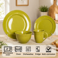 Service de table classique en grès vert olive 16 pièces - Écologique pour 4 personnes, comprenant assiettes, bols et tasses en céramique