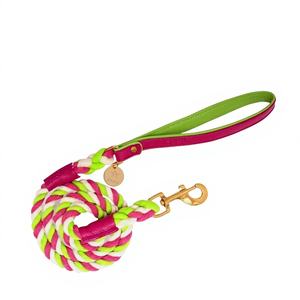 Laisse pour chien en corde tressée faite à la main de 5 pieds avec poignée en cuir véritable de qualité supérieure, confortable et durable, 100% coton naturel - Product Image 1