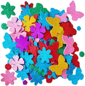 Custom Glitter Foam Flower and Butterfly Shapes Stickers DIY Scrapbooking Cards Stickers