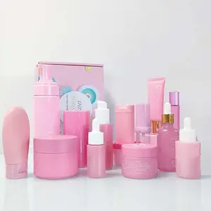 Empty Custom Pink Frosted Hair Care Spray Glass Cosmetic Packaging Bottle And Jars Sets