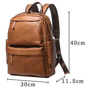 Men's Genuine Leather <b>Backpack</b> <b>Brown</b> 20L Large Capacity Casual Travel Laptop Bag Solid Color Detachable Straps - Product Image 3