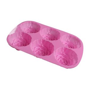 Fournisseur chinois d'accessoires de cuisine de haute qualité, moule en silicone DIY à 6 compartiments, forme de rose 3D, moule à pâtisserie, gâteau, pudding, gelée - Product Image 5
