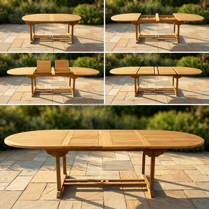 Modern Outdoor <b>Dining</b> <b>Table</b> Oval Teak <b>Wood</b> Garden Furniture Solid <b>Wood</b> <b>Extendable</b> Natural Fine Sanded Standard Size Nisa - Product Image 2