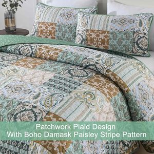 Oem Bohemian Paisley Mềm Sợi Nhỏ Chắp Vá Chăn Siêu Âm Có Thể Đảo Ngược In Coverlet Trải Giường 2 Vỏ Gối Cho Nhà Sử Dụng - Product Image 4