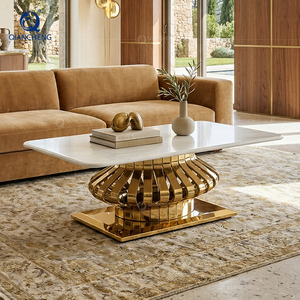 Mesa de Centro de Mármol de Lujo, Base de Acero Inoxidable Dorado, Mesa Moderna para Sala de Estar, Venta Directa de Fábrica - Product Image 3