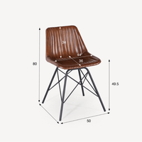 Chaise de salle à manger vintage en cuir PU marron, dossier rembourré, coutures verticales, pieds croisés en métal, siège latéral moderne pour la maison et le café