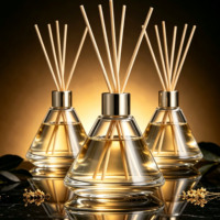 Bouteille en verre conique ronde transparente vide de 100 ml et 200 ml pour diffuseur à bâtonnets, rechargeable, pour aromathérapie et parfum, avec logo personnalisé - Vente en gros