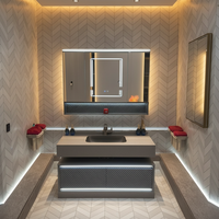 Meuble-lavabo mural flottant de luxe moderne pour hôtel, miroir intelligent, meuble de salle de bain résistant à l'eau, vente en gros d'usine