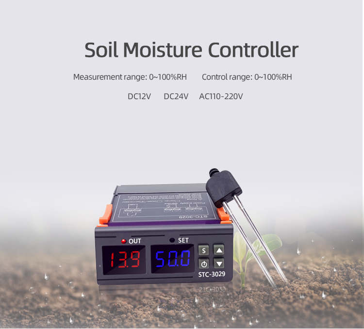 STC-3029 DC 12V 24V 110-220V Soil Moisture Meter Digital Humidity Sensor Soil Moisture Controller Soil Moisture Relay Display(图1)