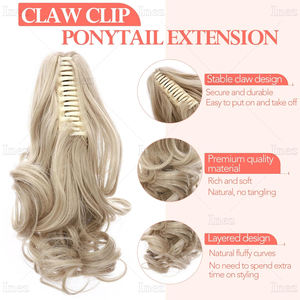Clip de garra sintética Extensiones de <span class=keywords><strong>cabello</strong></span> de cola de caballo <span class=keywords><strong>Cabello</strong></span> falso de cola natural rizado corto <span class=keywords><strong>para</strong></span> mujeres Cola de caballo Peluca negra - Product Image 4