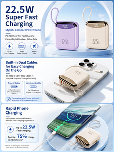 Hyto MINI 10000มิลลิแอมป์ต่อชั่วโมง USB C ชาร์จได้อย่างรวด<span class=keywords><strong>เร็ว</strong></span>พร้อมสายเคเบิล PD20W แบตเตอรี่สำรองภายนอก22.5วัตต์สำหรับ <span class=keywords><strong>iPhone</strong></span> Samsung Xiaomi - Product Image 3