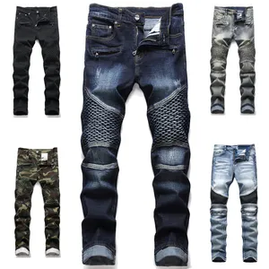 Atacado calças de brim dos homens magro maong-Calça jeans masculina de alta qualidade, elástica, camuflada, estilo punk, para homens, slim, de 2022