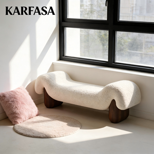 Banco de Canto para Cama Estilo Wabi-sabi, Designer Criativo, Sofá Otomano Minimalista Italiano em Veludo de Partículas KARFASA - Product Image 4