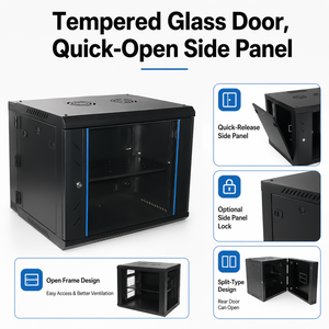 FINEN <span class=keywords><strong>WMG</strong></span> Serie 19-Zoll Wandmontiertes Serverrack, Robuste Konstruktion, Glasfront, Schnellverschluss-Seiten-/Rückwände, Stabile Versorgung - Product Image 2