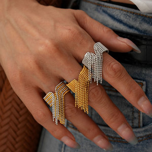 Waterproof Non Tarnish <b>Rings</b> 14k 18k PVD Gold Plated Fashion 316L Stainless Steel Bead Dangle <b>Ring</b> For <b>Fingers</b> - Product Image 1