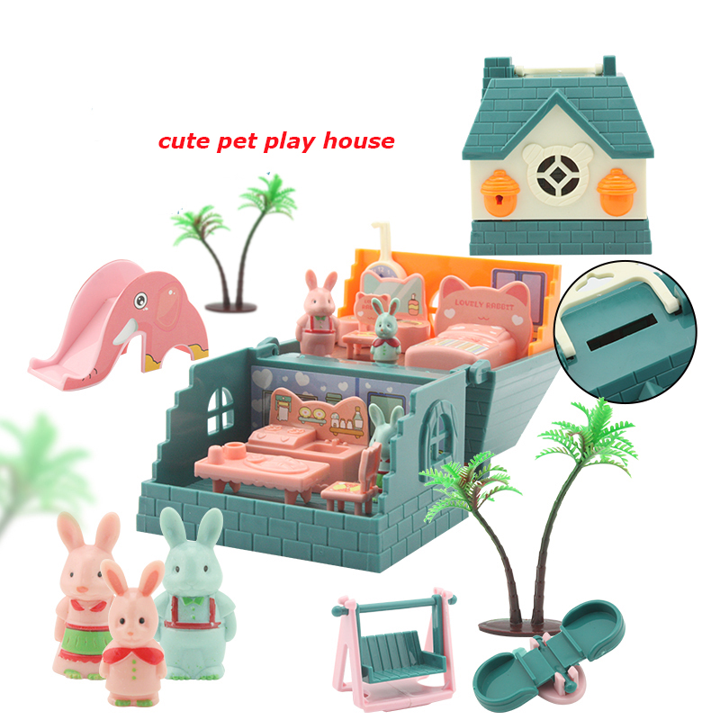 Игрушка Jinying для ролевых игр, мини-домик для домашних животных, фигурки кроликов «сделай сам», пластиковый кролик для всей семьи, игровой домик для двора, сада, игровой набор