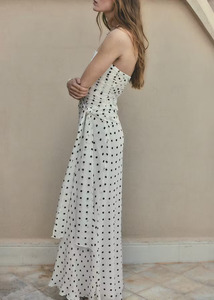 Robe longue sans bretelles à pois pour femmes, avec ceinture à nouer, coupe ample, en mousseline de soie, robe d'été décontractée - Product Image 4
